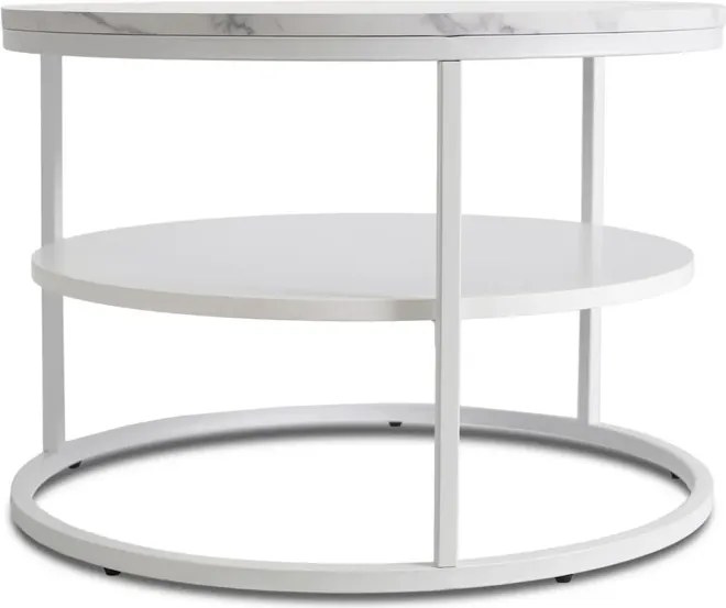 Stolik Kawowy z Półką BEST 70 cm Biały Marmur/Biały Japandi