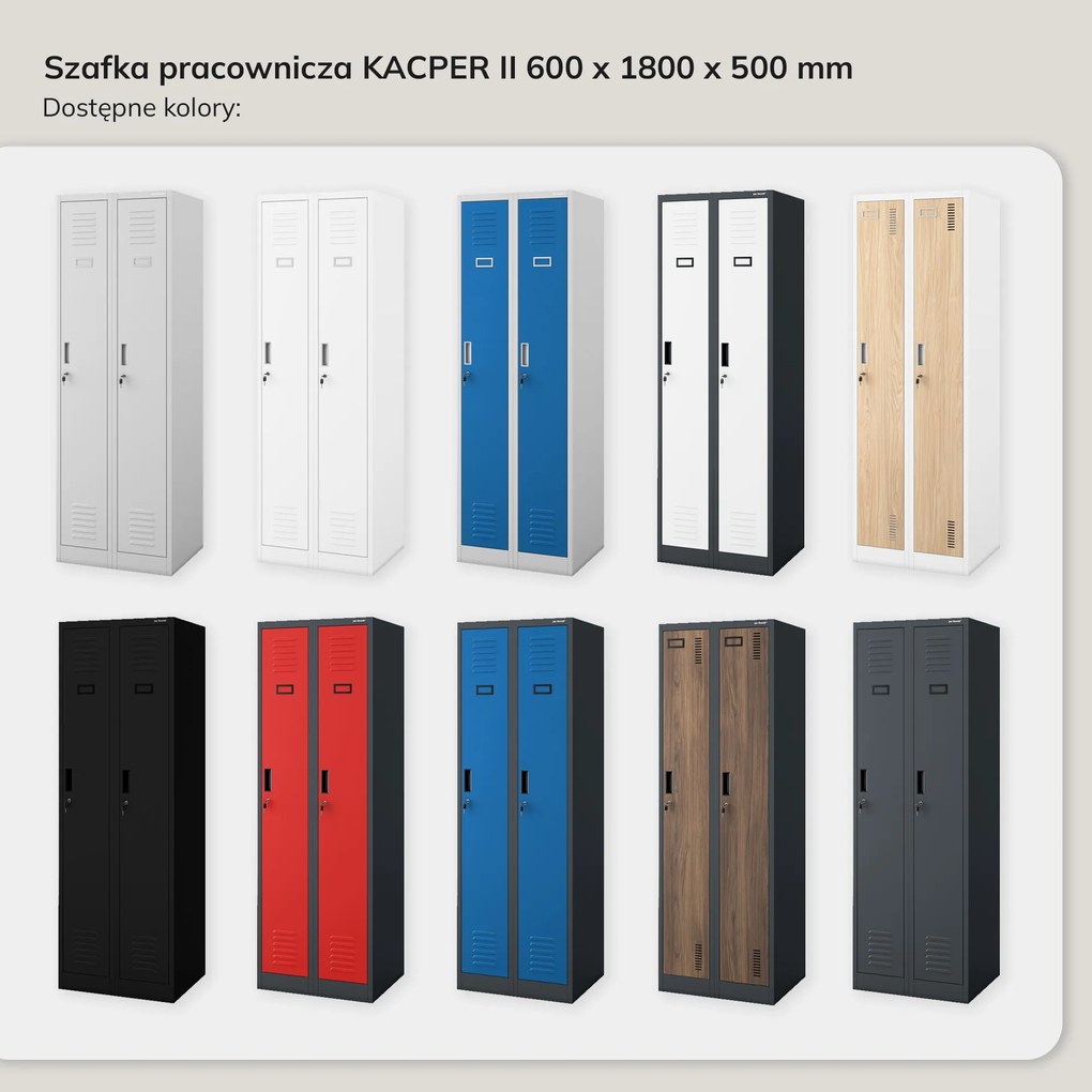 Szafka pracownicza dwukomorowa biała / dąb sonoma: Eco Design KACPER II, 600 x 1800 x 500 mm