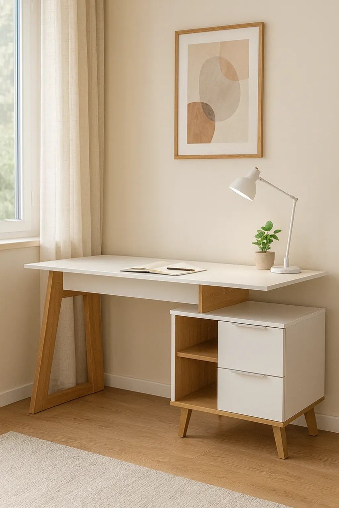 Nowoczesne białe biurko z półkami połysk H6-E66