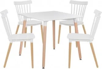 Zestaw: Kwadratowy Stół 80x80 Cm I 4 Krzesła Z Drewna Bukowego I Polipropylenu Royal Biała - Sklum