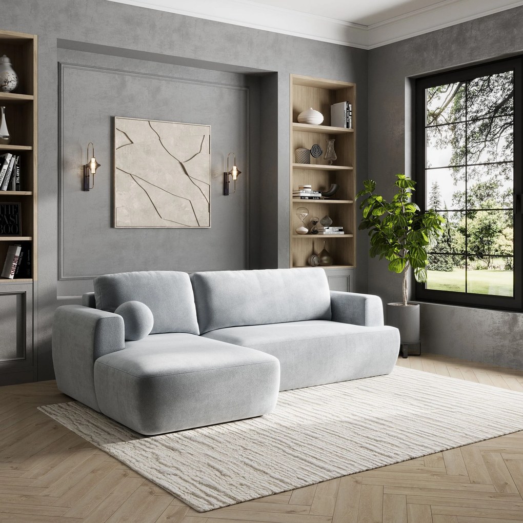 Masseno Narożnik SENTI z funkcją spania i pojemnikiem na pościel Narozniki L, Rozkładana sofa - Jasnoszary, PAROS 05