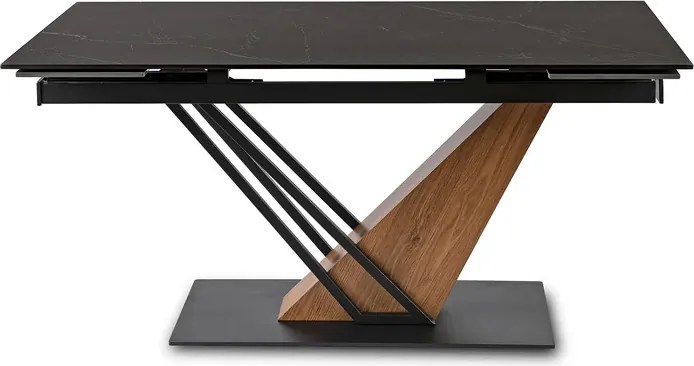 Stół Rozkładany Prostokątny REX 160-220 cm Ceramiczny Czarny Marmur/Orzech Japandi