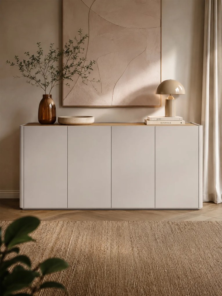 Komoda Elivo 200 cm czterodrzwiowa - kaszmir / dąb olejowany
