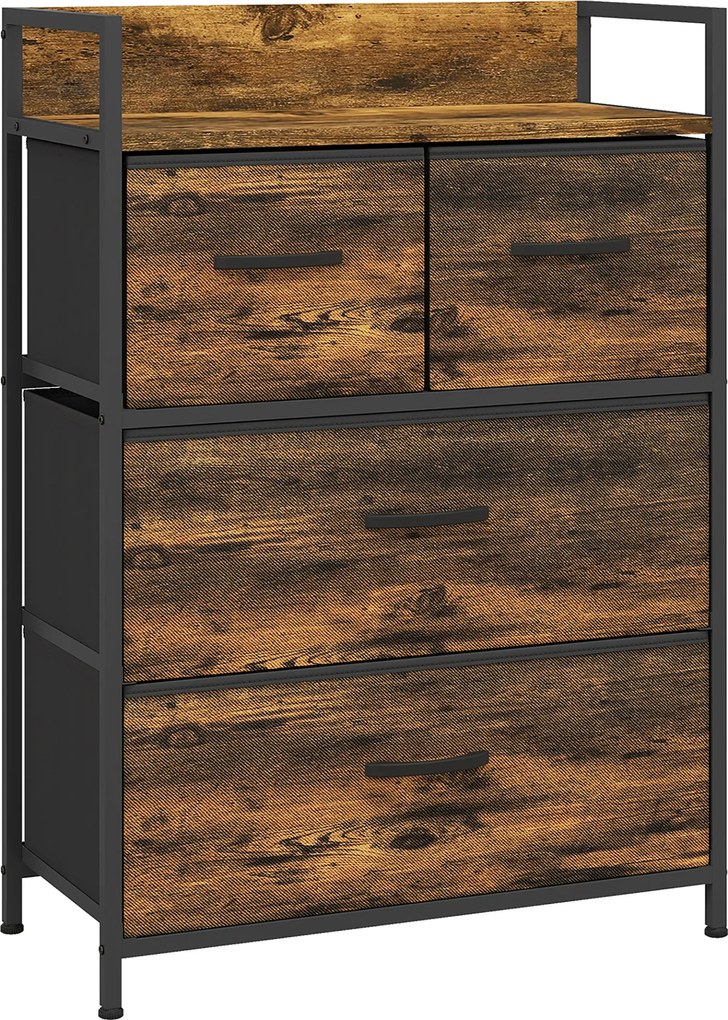 HOMCOM Komoda, Kredens, 4 Szuflady Materiałowe, Design Industrialny, 60x29x85cm, Brąz/Czarny