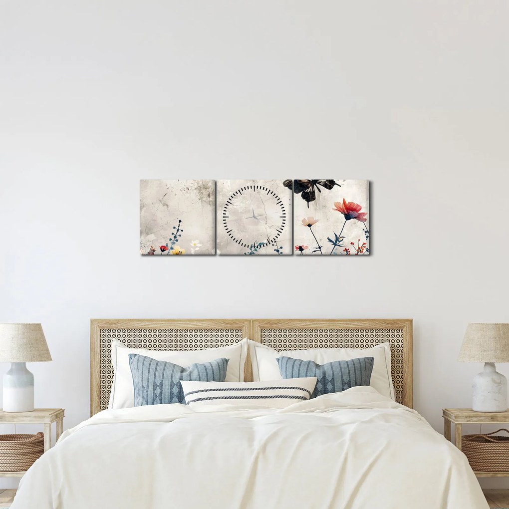 Obraz - Łąka w betonie (z zegarem) (90x30 cm)