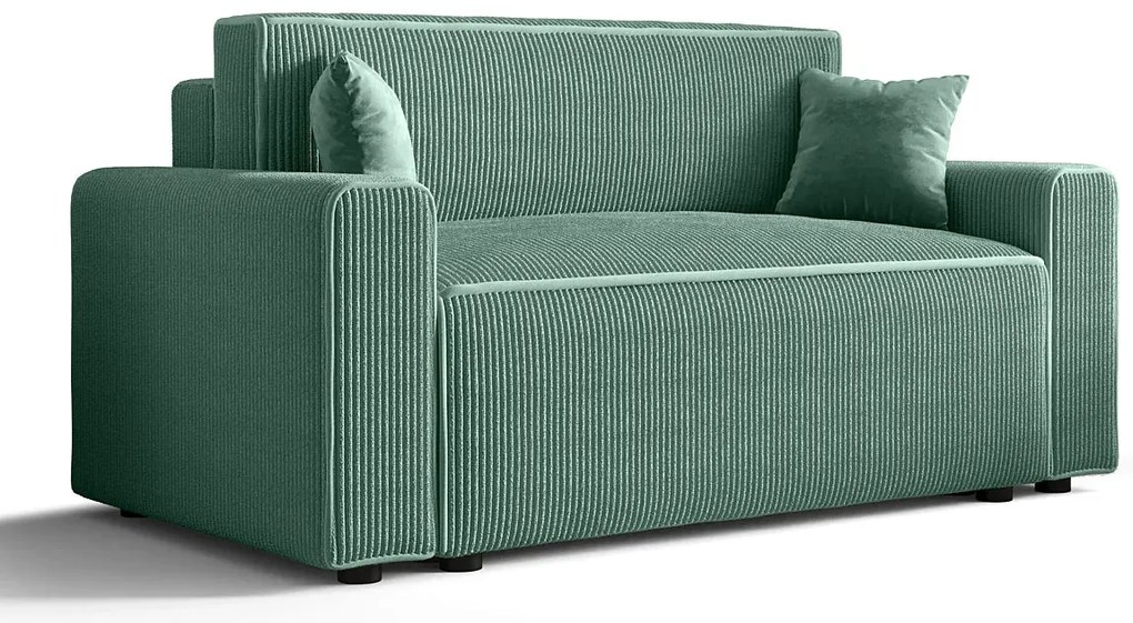 Miętowa rozkładana sofa z pojemnikiem na pościel P0-F97