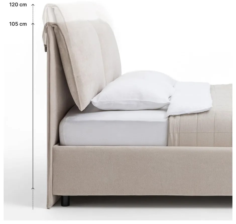 Szarobrązowe tapicerowane łóżko dwuosobowe ze schowkiem i stelażem 180x200 cm Thessa Pillow – Bonami Selection