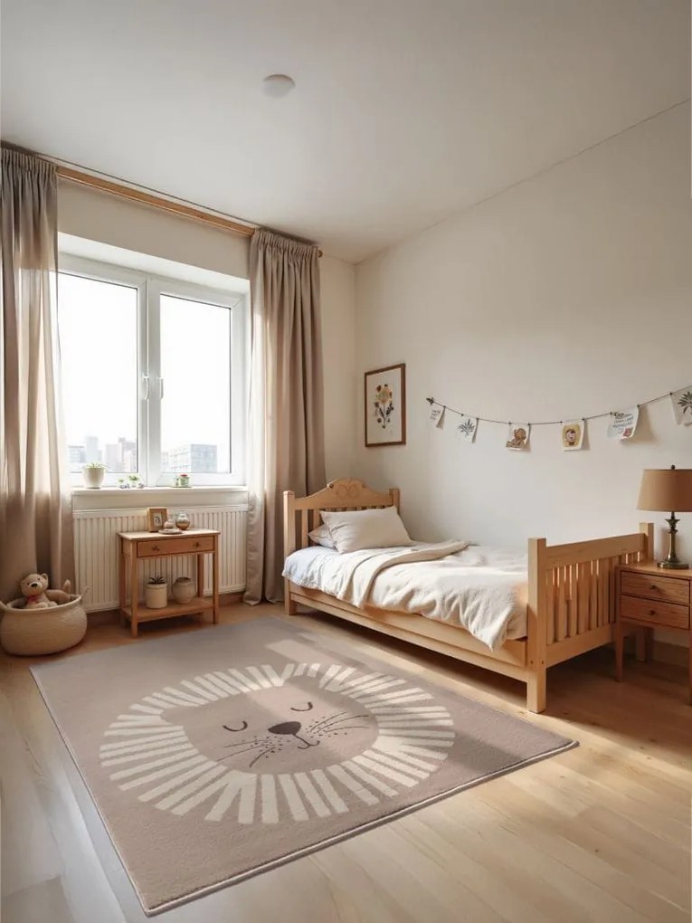 Dywan dziecięcy Safari Adventures – Szczęśliwy Lew beżowo-brązowy 120 cm x 170 cm Atest Oeko-Tex