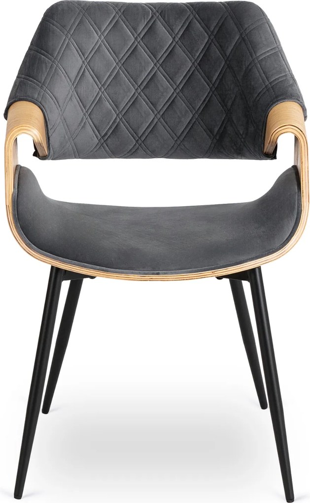 Krzesło Tapicerowane z Drewna Giętego do Salonu DAKOTA Szare/Dąb Złoty Welurowe Nowoczesne Loft