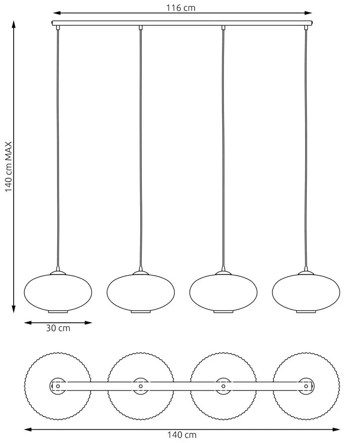 Loftowa lampa wisząca ze szklanymi kloszami grafit + opal - D174 Cortez 7X