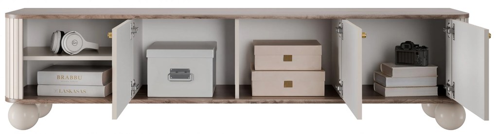 Szafka RTV Vesper 3D 187 cm - kaszmir / orzech / złote uchwyty / nogi kule
