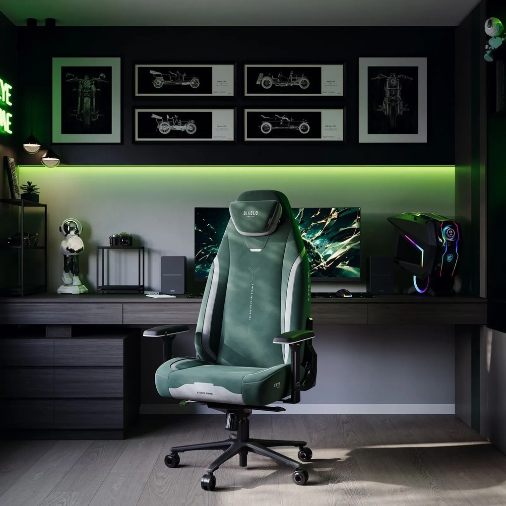 Fotel gamingowy materiałowy Diablo X-Eye Prime Normal Size, Forest Green