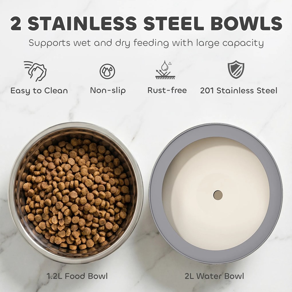 PawHut Podwyższona Miska dla Psa Regulowana Miska z 2 Miskami dla Małych i Dużych Psów Czarna | Aosom PL