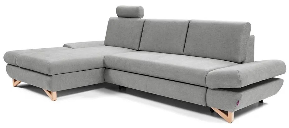 Rozkładany narożnik tapicerowany AVESTA, lewy, z pojemnikiem, w kształcie L, szary