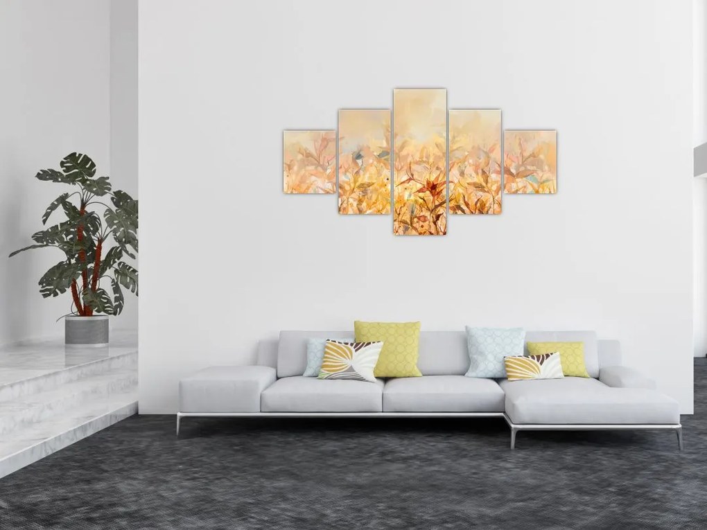 Obraz - Liście w jesiennych kolorach, obraz olejny (125x70 cm)