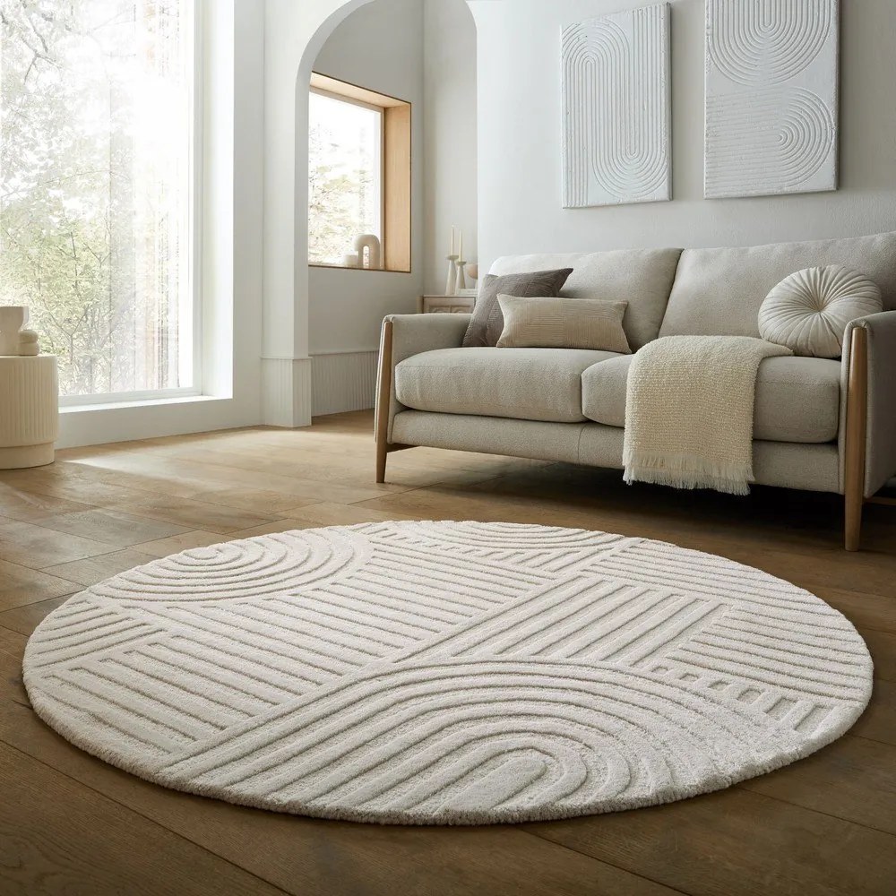 Wełniany okrągły dywan tkany ręcznie w kolorze kości słoniowej ø 160 cm Zen Garden – Flair Rugs