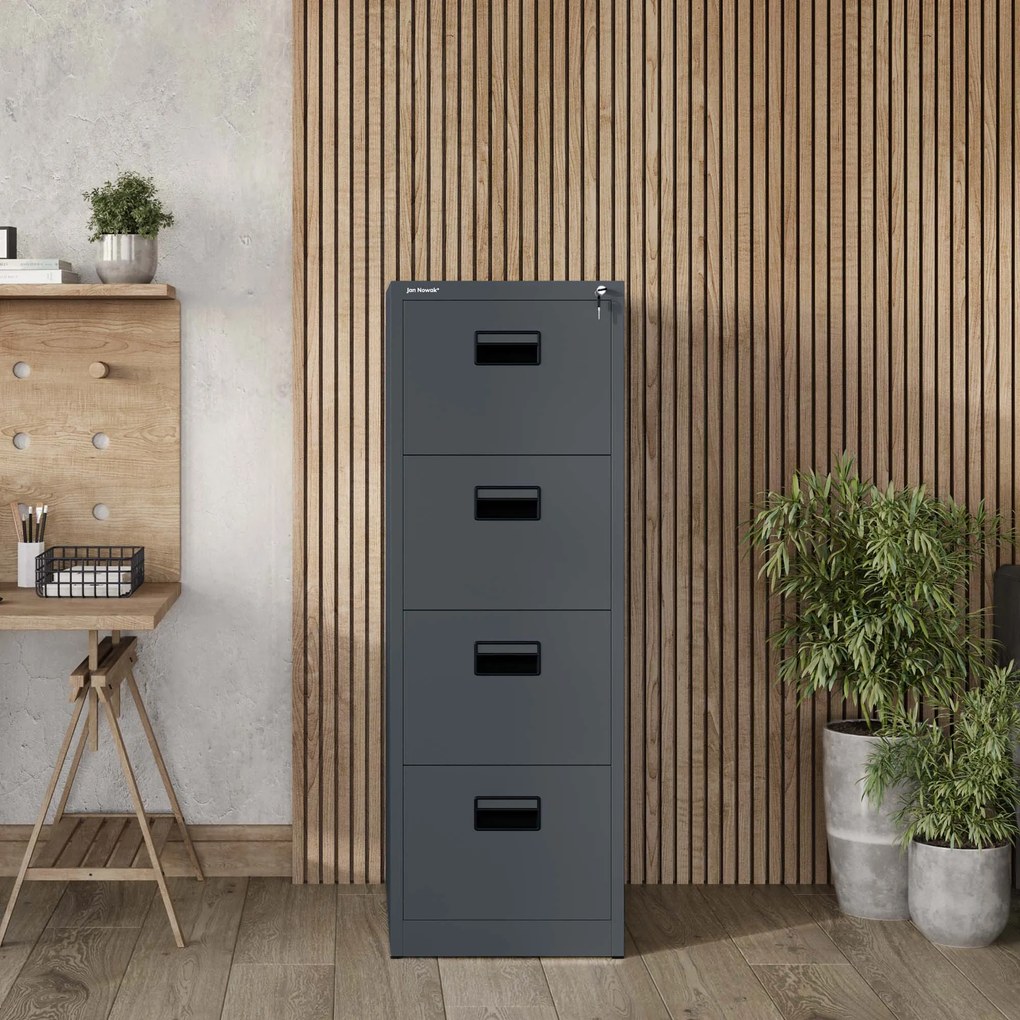 Szafa kartotekowa metalowa z 4 szufladami antracytowa, 460x1320x620 mm: SARA