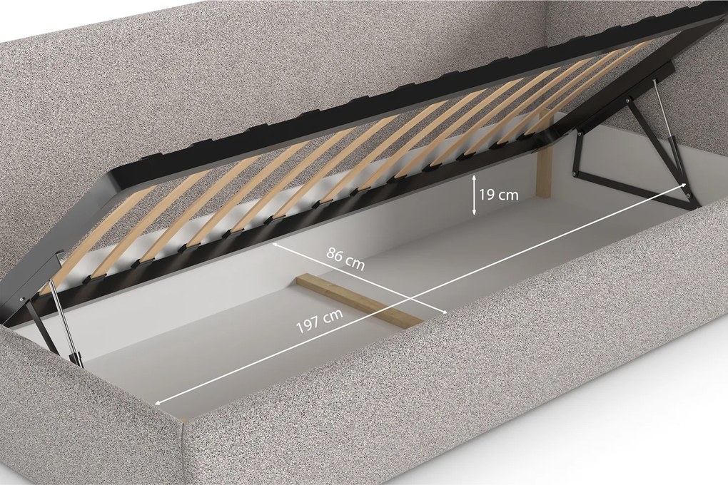 Łóżko Bao 90x200, tkanina LOOP 07, stelaż metalowy, strona prawa, otwierany bocznie