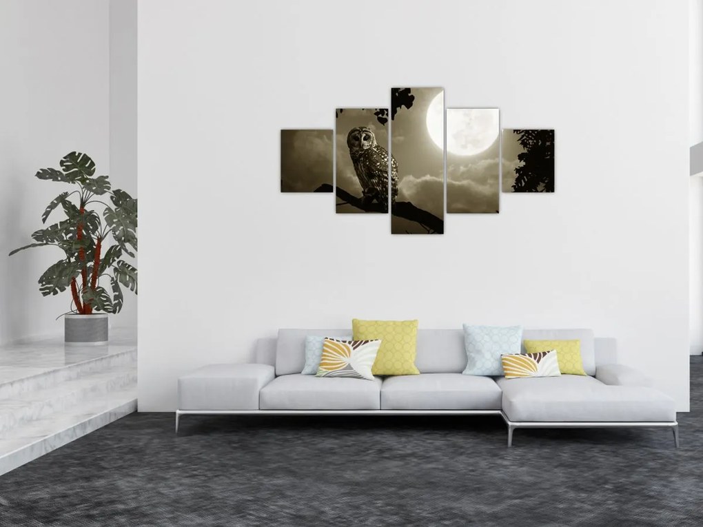 Obraz - Nocna sowa, złoty (125x70 cm)