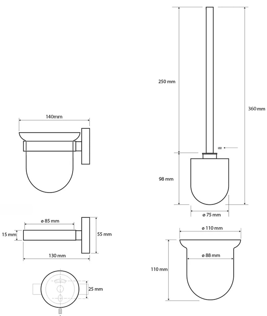 SAPHO XS301 X-Steel szczotka do WC naścienna, szczotkowana stal nierdzewna