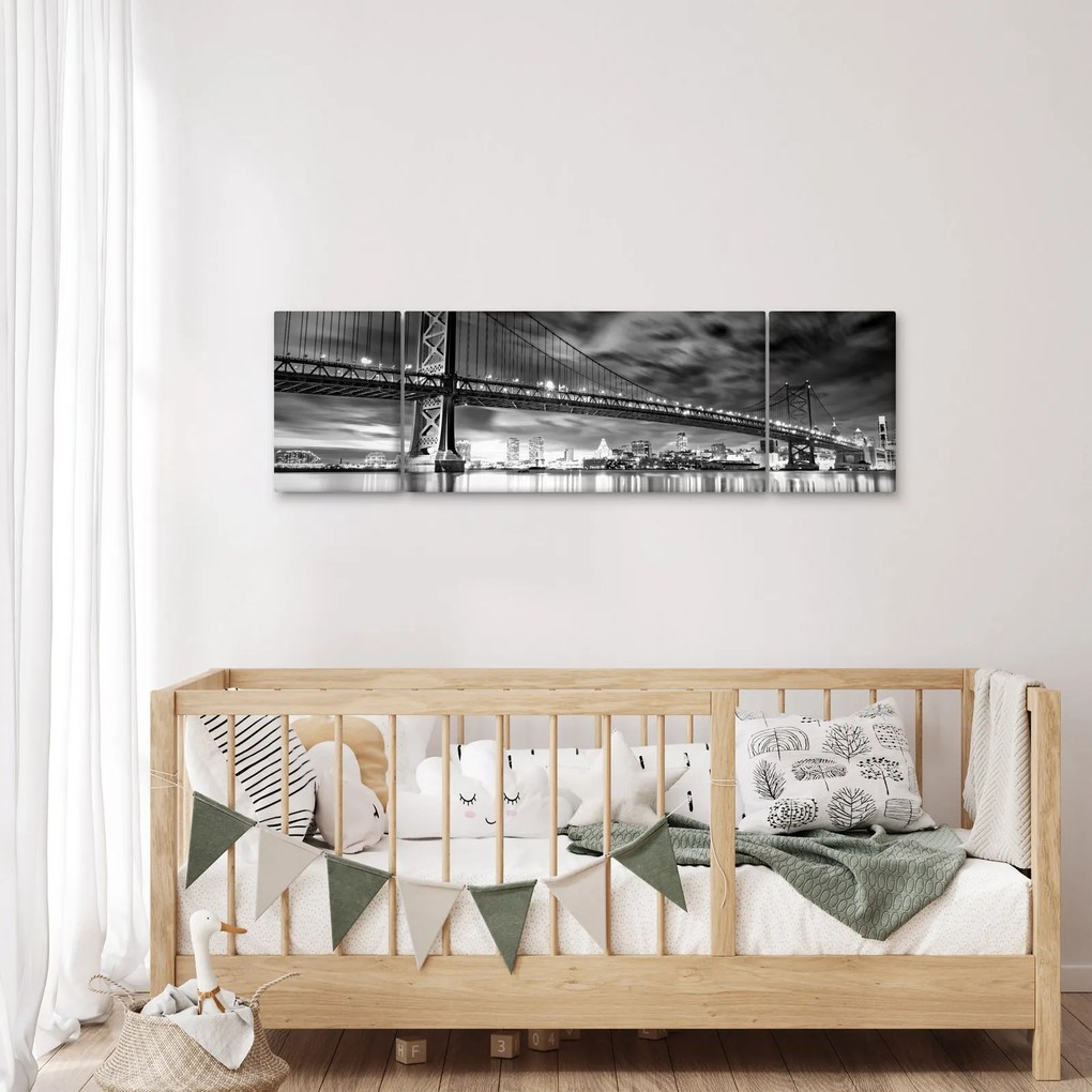 Obraz - Most Benjamina Franklina, Filadelfia, czarno -biały (170x50 cm)