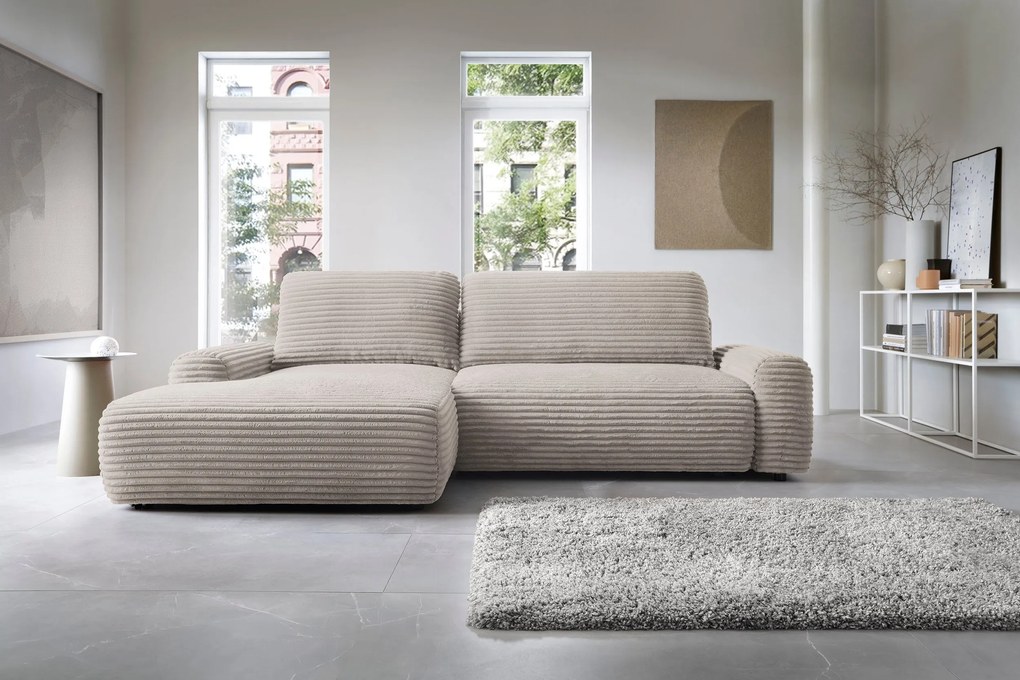 Masseno Narożnik OSSO z funkcją spania i pojemnikiem na pościel Narozniki L, Rozkładana sofa - Brązowy, AMBIENCE 05