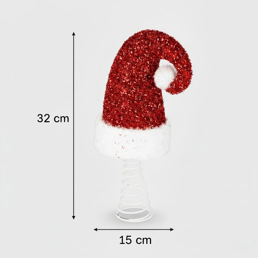 Czubek na choinkę, brokatowa czapka Mikołaja, 32 cm