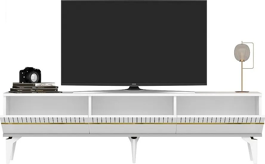 Stojak pod telewizor – 180 cm x 44,6 cm x 29,6 cm – biały i złoty – płyta wiórowa