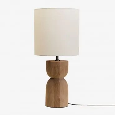 Lampa Stołowa Z Drewna Mango Diniz ↑30 Cm & Arlina Biała Ø30 Cm - ↑30 Cm - Sklum