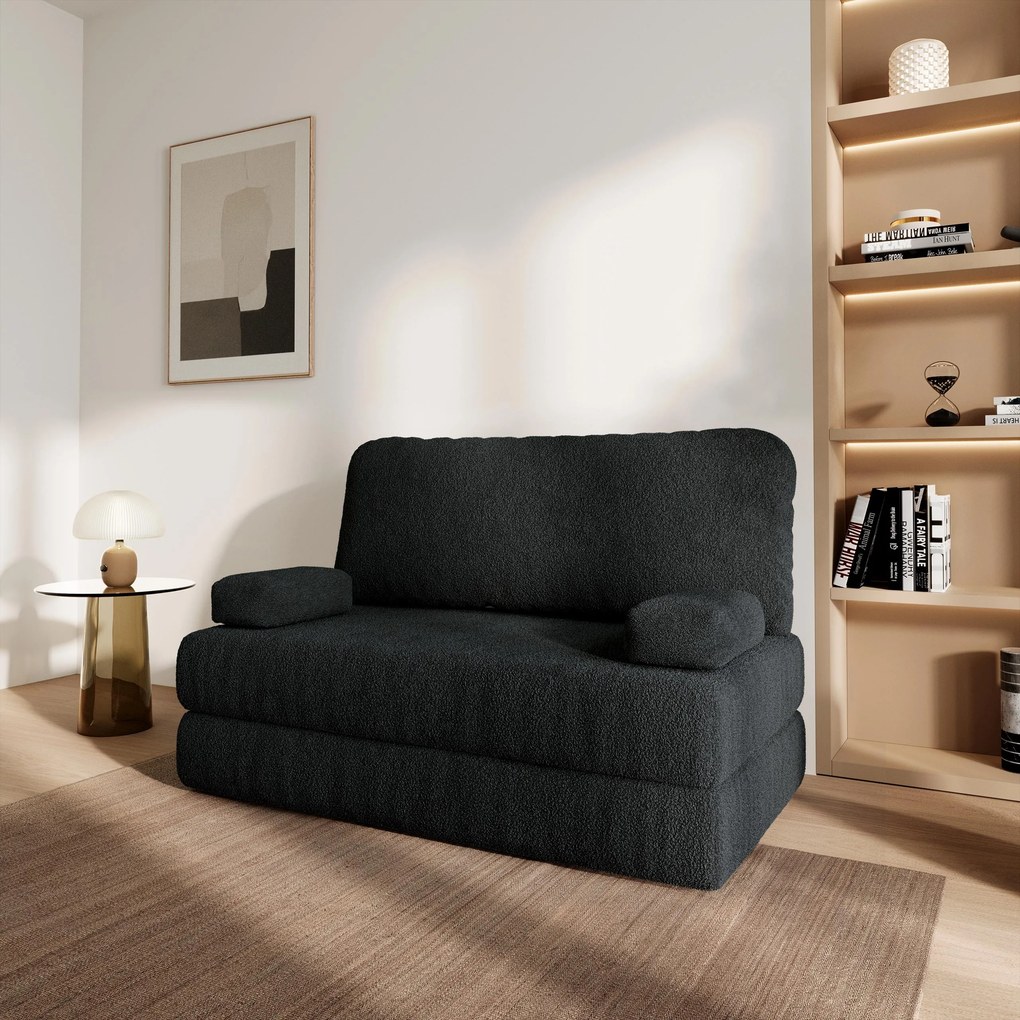 Masseno Sofa piankowa KESTE z funkcją spania, Kanapa z pianki do salonu, Bezmontażowa, Tkanina bucle – Czarny QUELLE 100