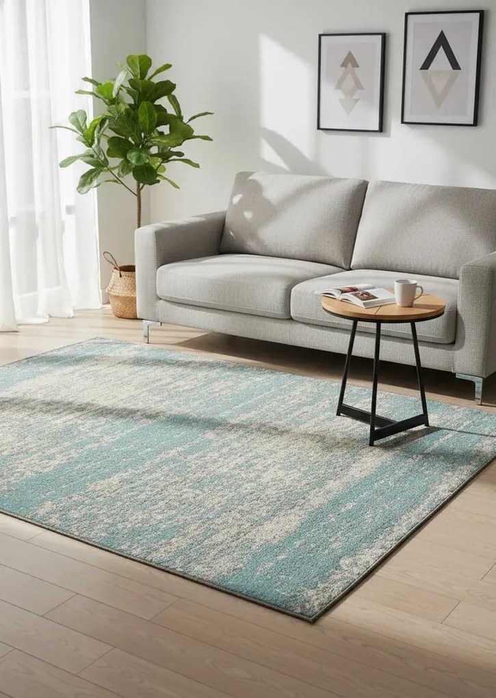 Ciemnoturkusowy dywan przecierany pokojowy W0-P08