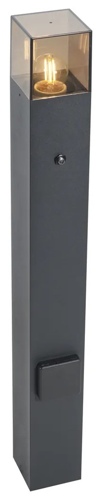 Nowoczesna lampa ogrodowa słupek czarna z przydymionym szkłem 70cm z czujnikiem zmierzchu IP44 - Denmark