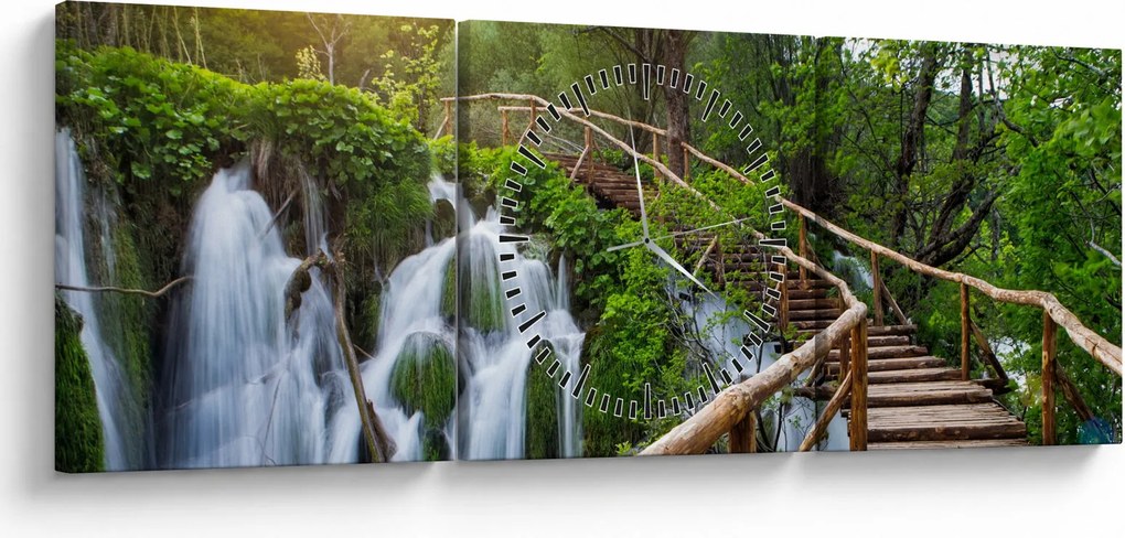 Obraz - Jeziora Plitwickie (z zegarem) (90x30 cm)