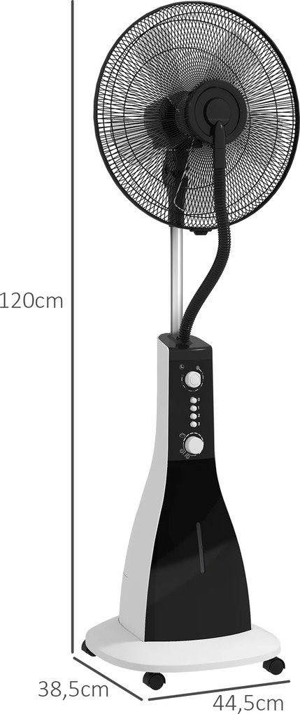 HOMCOM Wentylator z nawilżaczem 2 w 1, 3 prędkości, funkcja timera, zbiornik 3 L, 44,5 x 38,5 x 120cm, Czarny