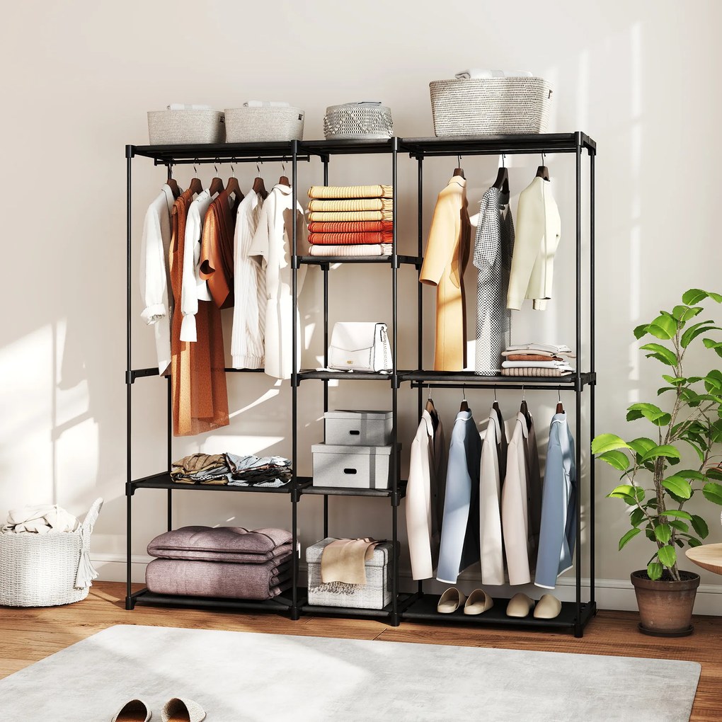 HOMCOM Szafa materiałowa z drążkiem na ubrania 182x43x185 cm Czarna | Aosom PL