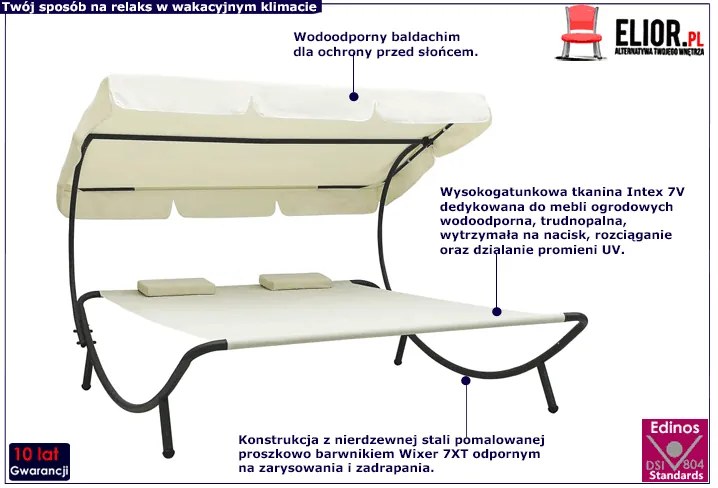 Kremowy dwuosobowy leżak ogrodowy z baldachimem - Pafos 3X