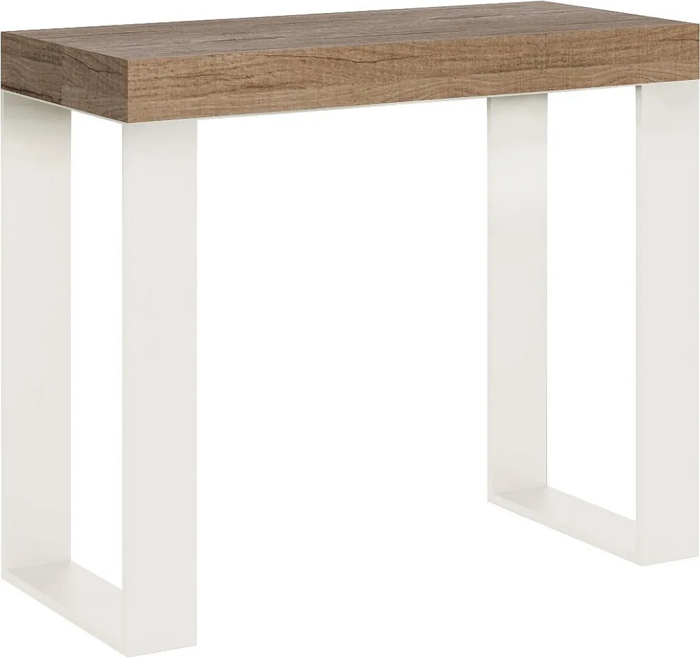 Konsola rozkładana 90x40/196 cm Tecno Small Dąb naturalny rama w kolorze Białym
