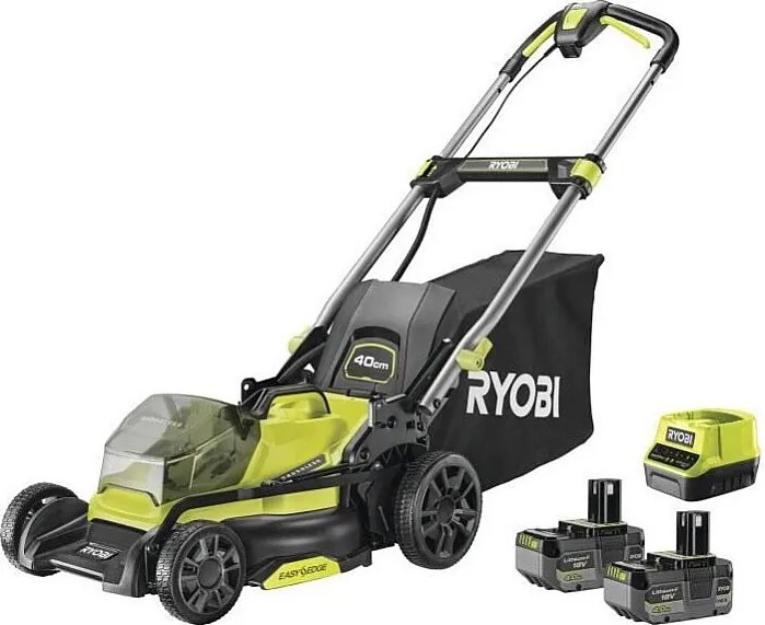 Kosiarka pchana RYOBI 18V Brushless Ø40 cm z 2 bateriami 4Ah, zbieranie i mulczowanie, szybka ładowarka