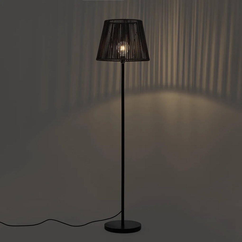 Zewnętrzna lampa podłogowa czarna z czarnym abażurem ze sznura IP44 - Virginia Jayla