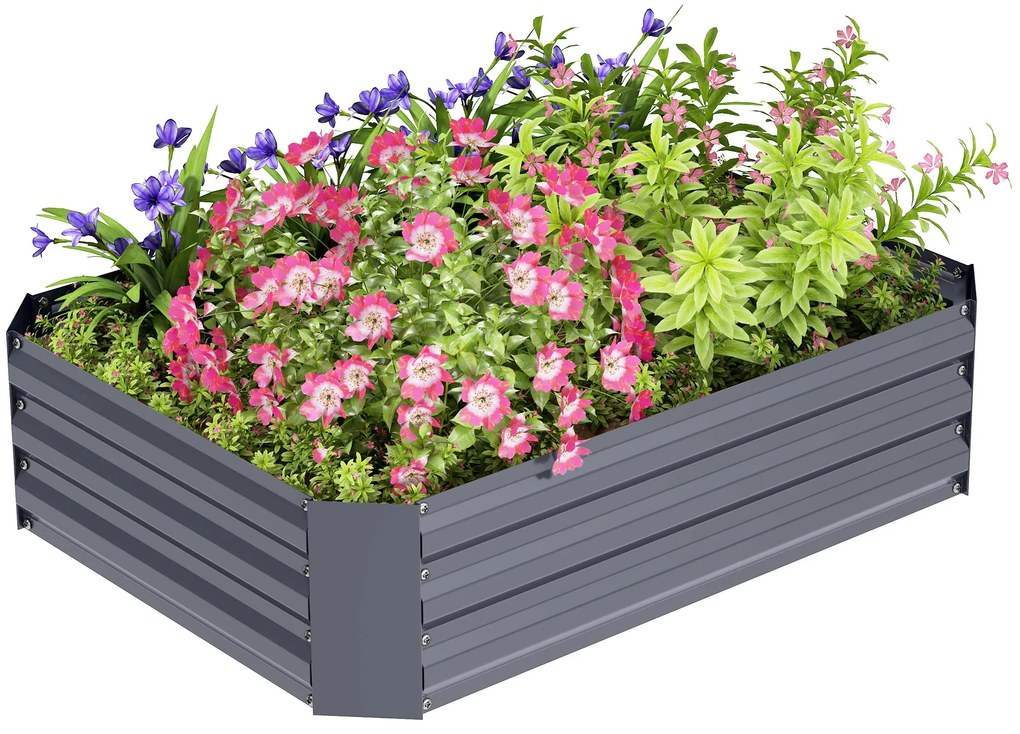 Outsunny Podwyższona grządka z ocynkowanej stali, Ogrodowa donica, Skrzyniopojemnik 120 x 90 x 30 cm, Ciemnoszary