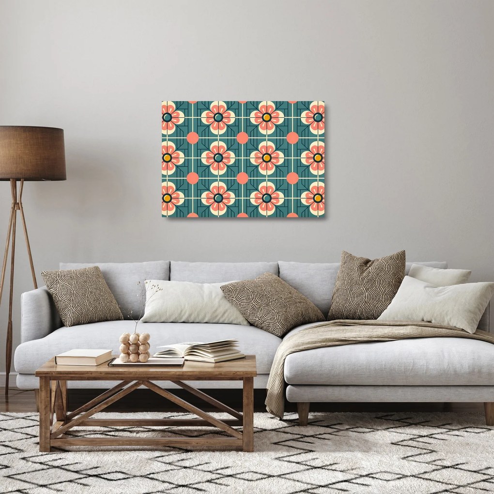 Obraz na szkle - Retro wzór z kwiatami (70x50 cm)