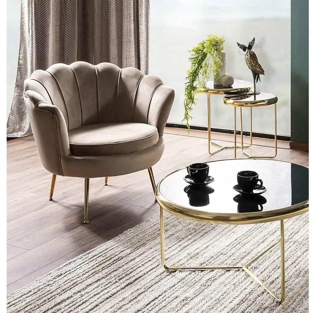 FOTEL CAMELLIA 1 VELVET BEŻOWY BLUVEL 28/ZŁOTY SIGNAL