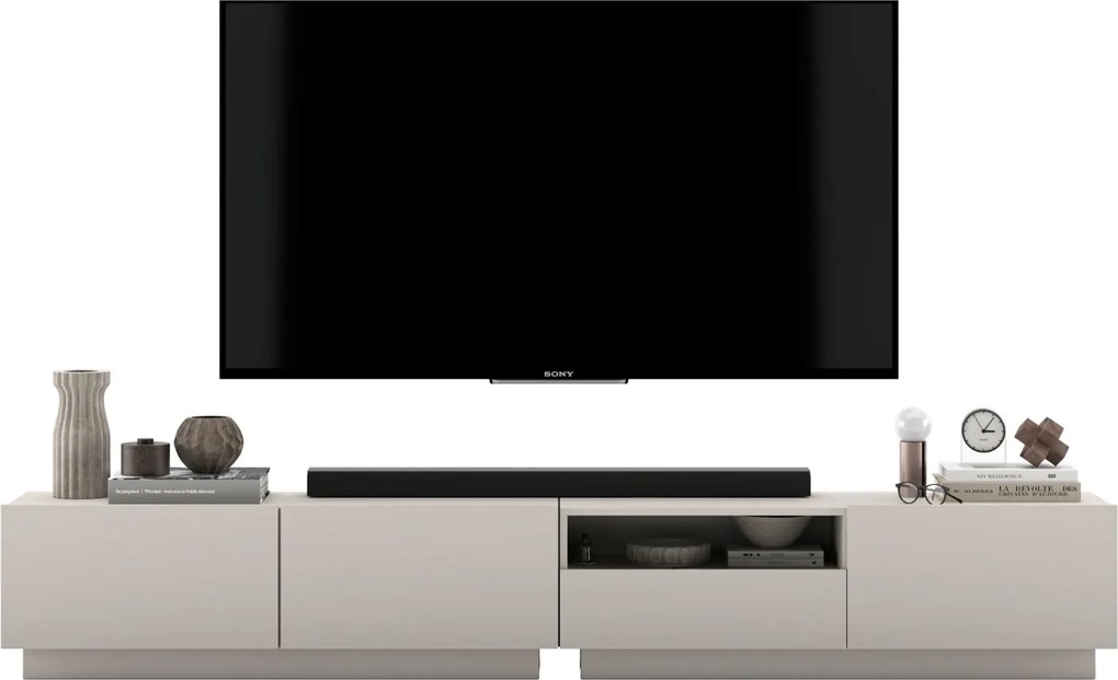 Podwójna szafka RTV Enjoy 240 cm z półką i szufladą, wisząco stojąca, kaszmir mat