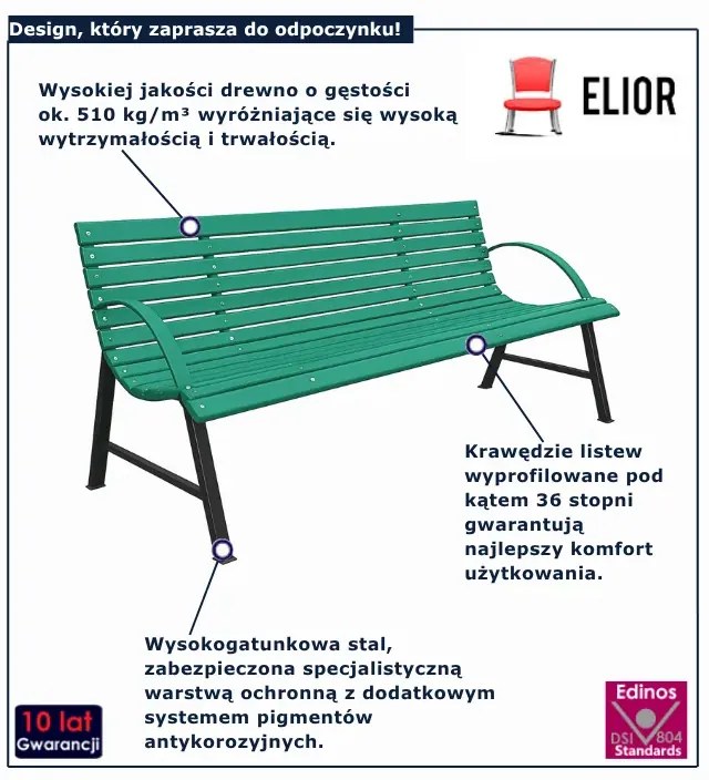 Zielona ławka ogrodowa z oparciem 130 cm M1-E34