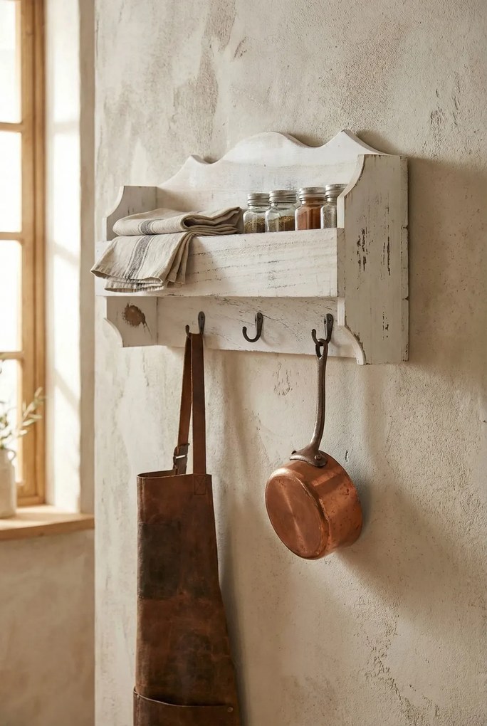 Biały wieszak ścienny z półką K8-T96