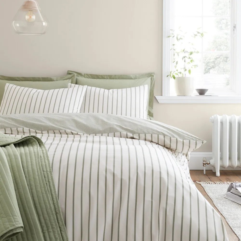 Zielono-kremowa bawełniana pościel dwuosobowa 200x200 cm Hampton Stripe – Bianca