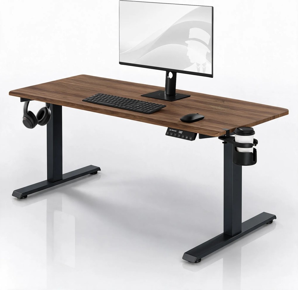 Biurko elektryczne z regulacją wysokości ergonomiczne antracytowe/orzech,1600x800 mm: ARIA