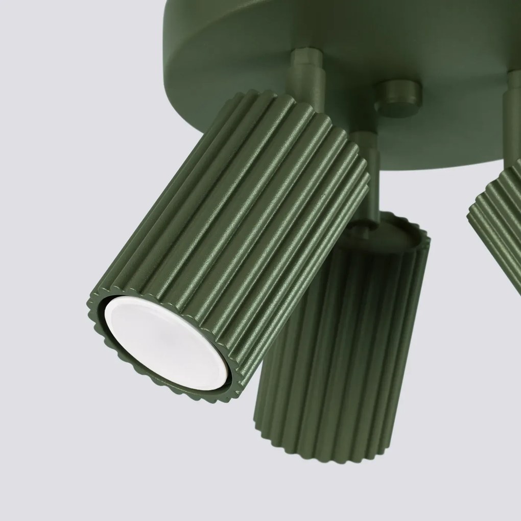 Plafon trzypunktowy KARBON 3P zielony oliwkowy okrągły SOLLUX LIGHTING