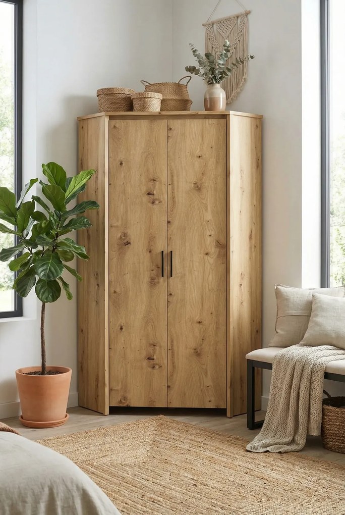 Narożna szafa na ubrania z półkami dąb artisan N5-K05