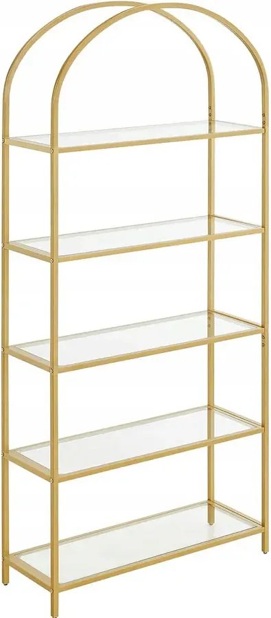 Złoty regał szklany z 5 półkami w stylu glamour W0-W76